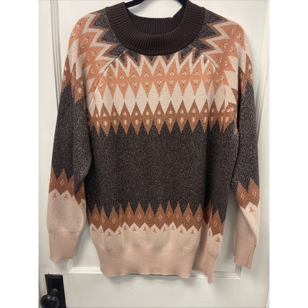 D&co Signature M Fair Isle Pullover Sweater Metallic Soft Cozy Winter Knit Top